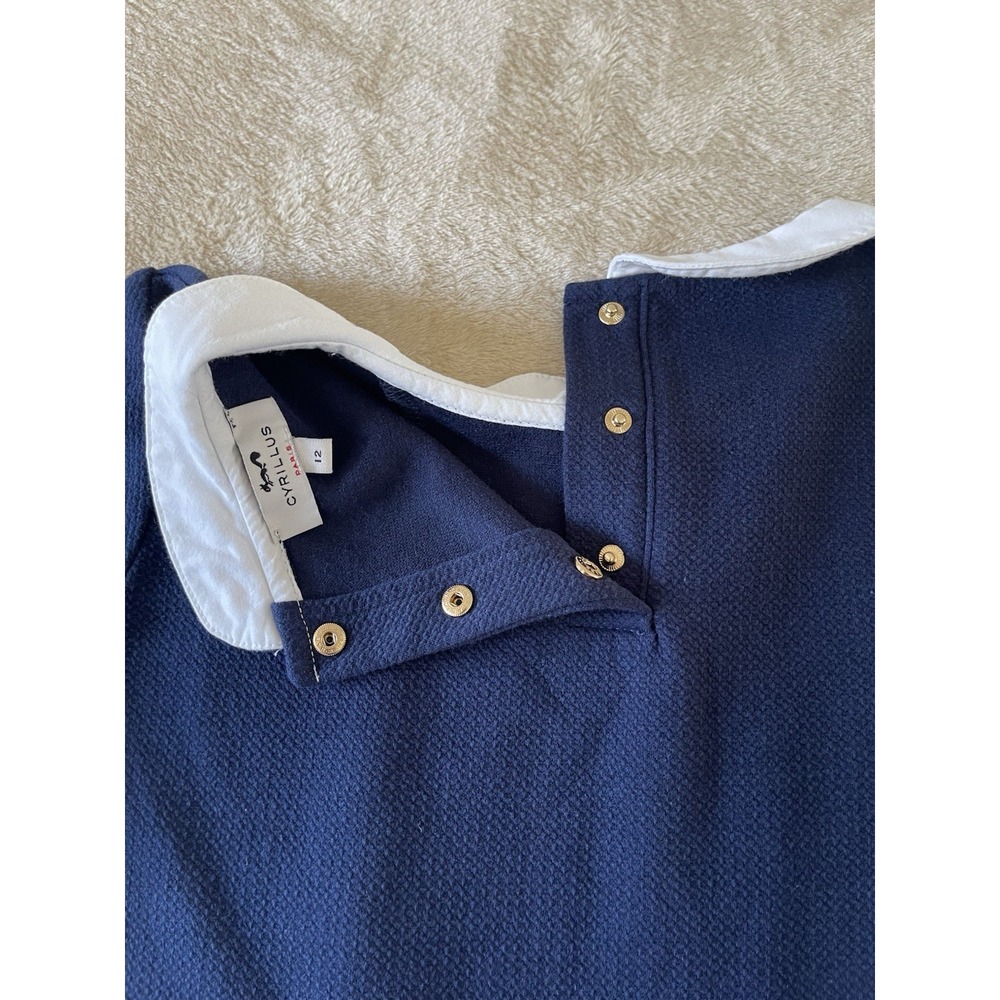 Cyrillus Paris Girls Navy Fit & Flare Dress Size 12 Peter Pan Collar Preppy - Picture 9 of 13